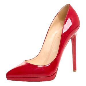 Christian Louboutin Red Glossy Heels Leather Stiletto Pigalle Plato